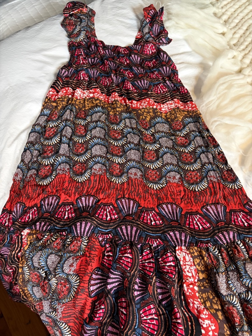 Corey Lynn Calter Red Pink Orange Patterned Maxi Dress
